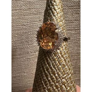 NEWWOW!BEAUTY 11CT ROUND MORGANITE RING W CZ DIAMONDS CIRCLING OUTSIDE